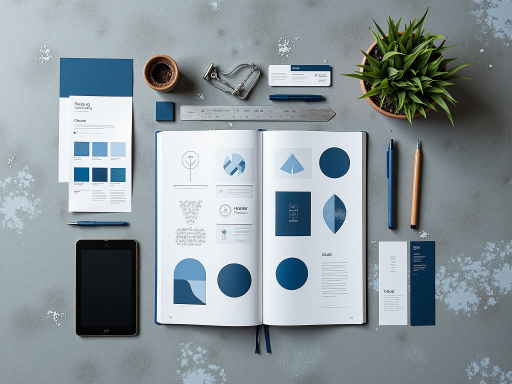 制造业公司标识，蓝色圆形徽标，白色字母组合，现代化设计风格